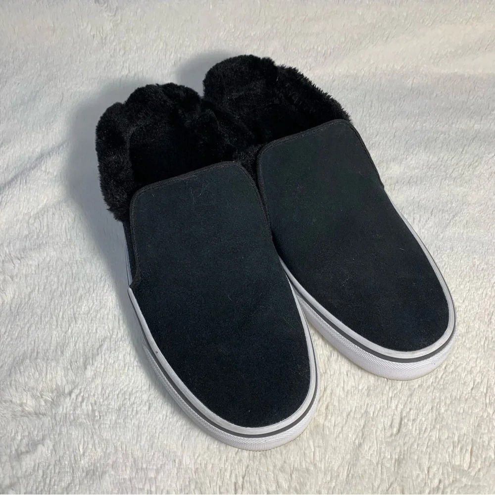 Eddie Bauer Black Fur-Lined Slip On Sneakers